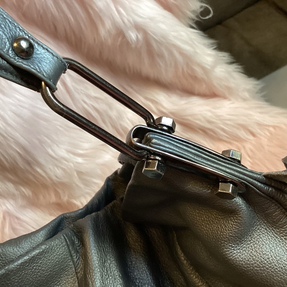 Sharif Gray Leather Hobo with Fringe and Studs - Picture 6 of 16